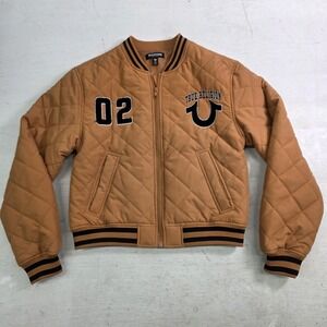 True Religion TR 02 Patch Quilted Bourbon Varsity Jacket Full Zip Womens Sz‎ S